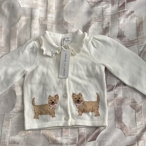 Janie and Jack Cream Knit Cardigan with Puppy Intarsia